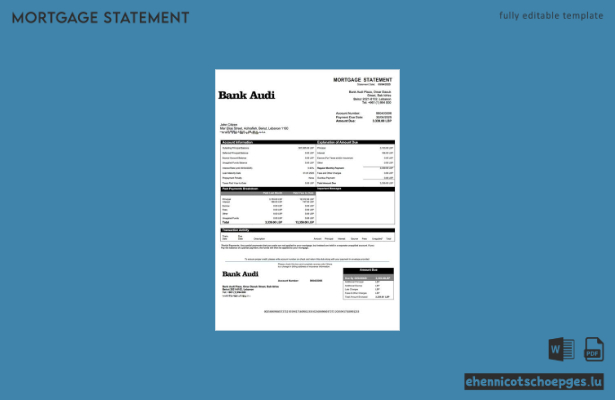 Beispiel eines Hypothekenauszugs der Lebanon Bank Audi (Word- und PDF-Datei)